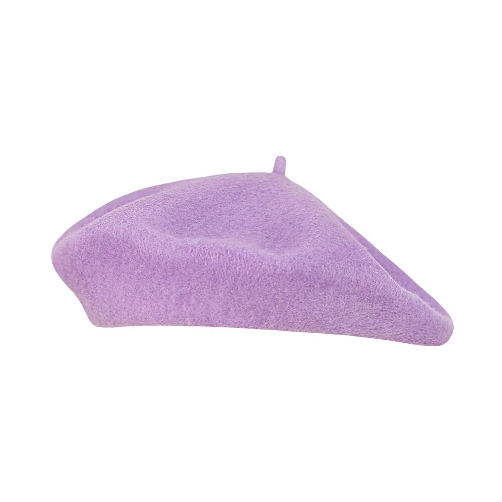 1167 Women Wool Beret Hat French Style Solid Color (lilac)